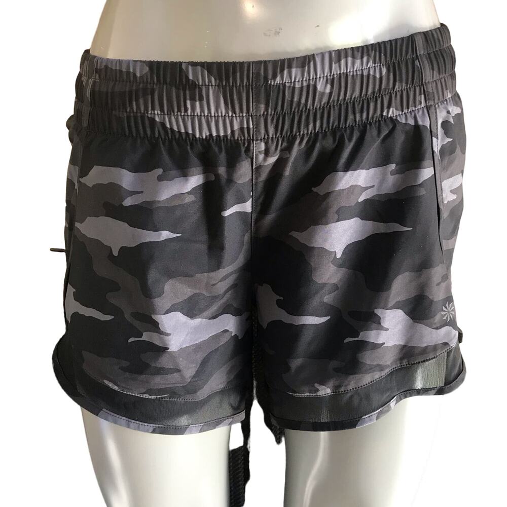 Athleta Mesh Racer Run Short 4" Camo Black Gray Women's Size XS